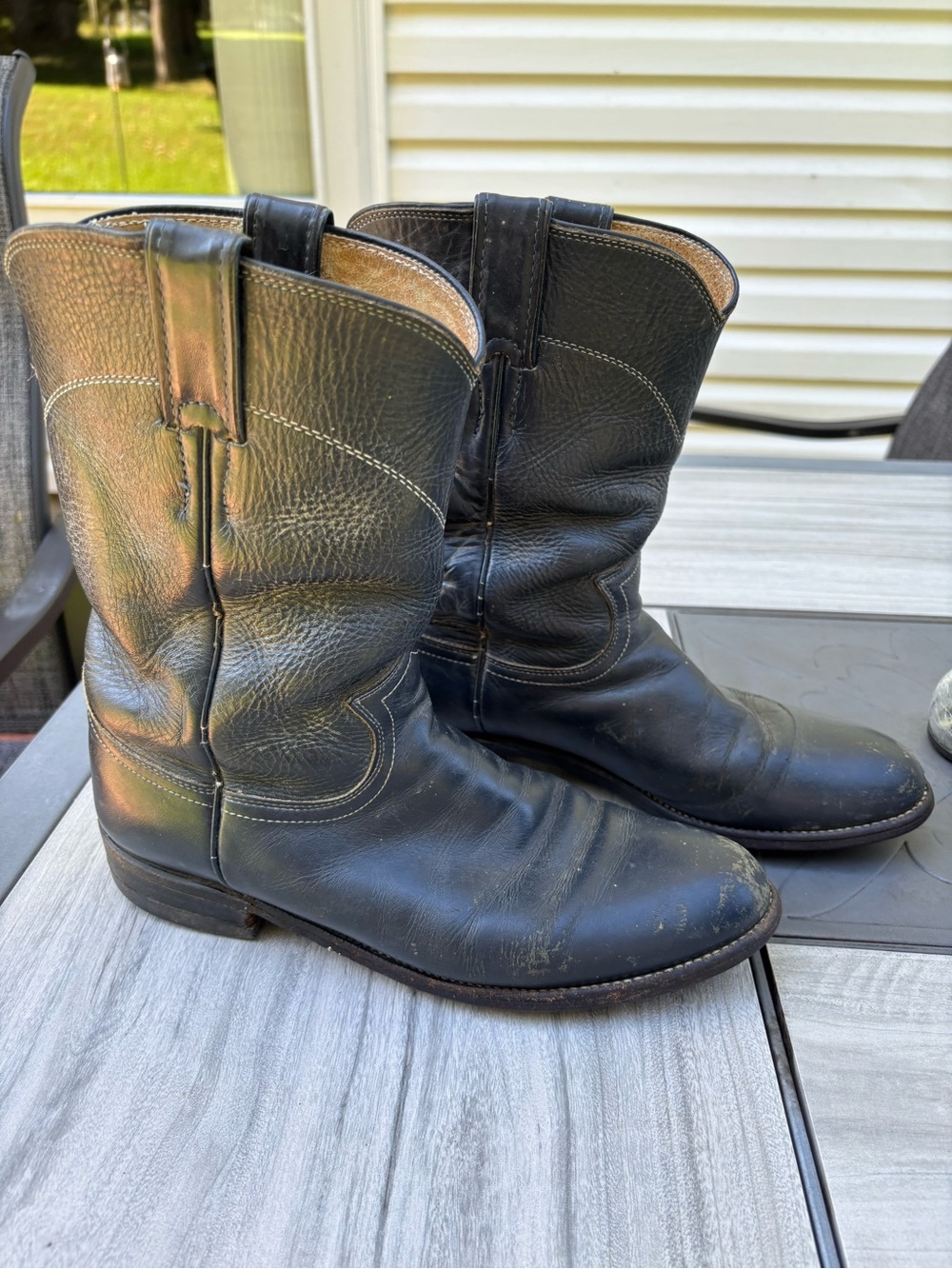 Women Justin Roper Navy Leather Cowboy Boots 8B